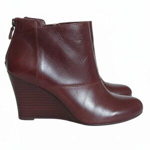 Nine West Brown Leather Slip On Wedge Ankle Boots